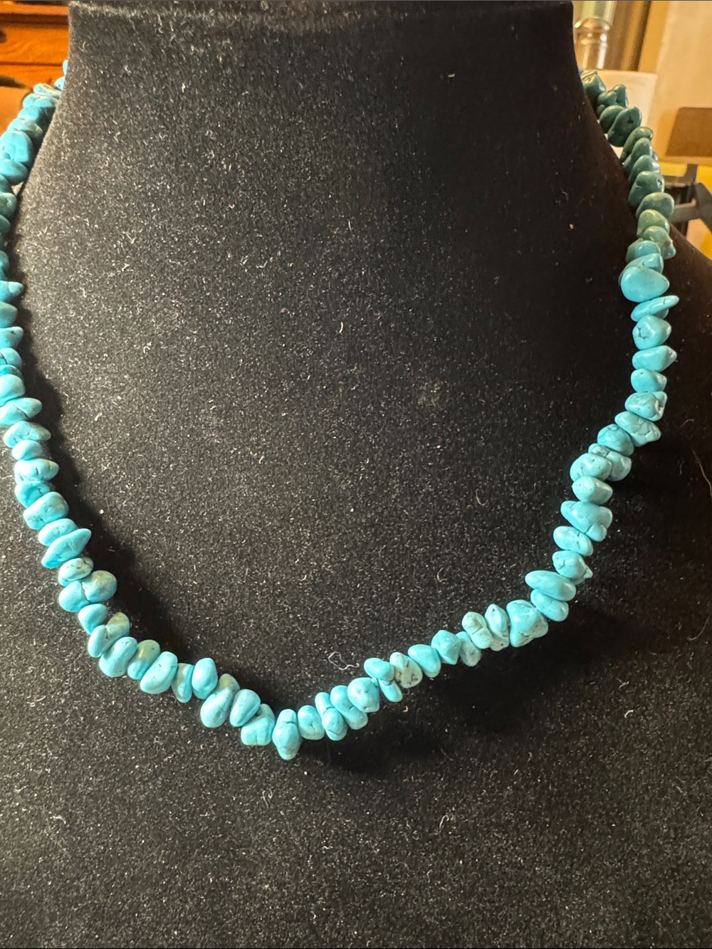 Vintage Source Unknown Turquoise Chip Necklace - Teal Blue